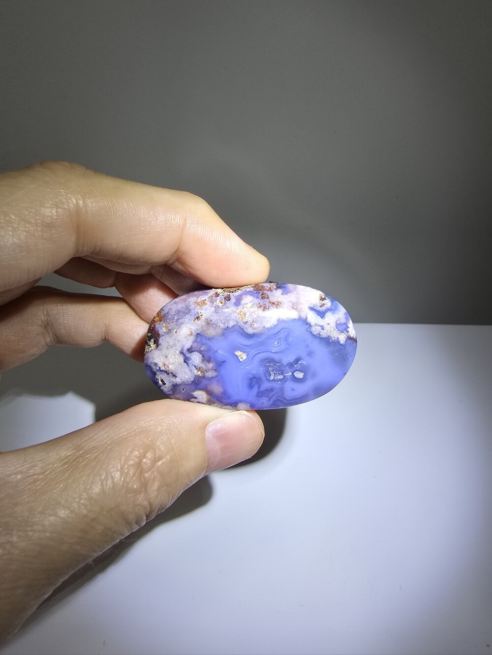 Blue Flower Agate Crystal Palmstone #B